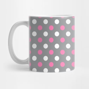 Pink and White Polka Dots on Gray Background Pattern Mug